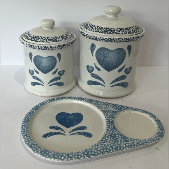 Jay Imports Other - Jay Imports Blue Heart Corelle Coordinates Ceramic Canisters with Matching Plate